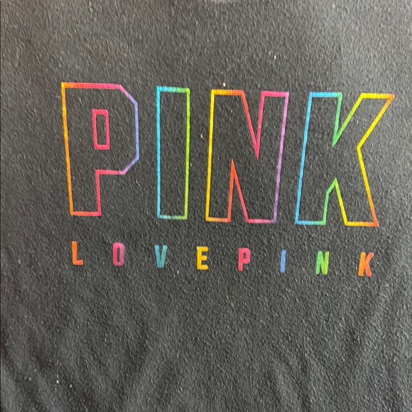 PINK Victoria's Secret Black Tee with Rainbow Graphic - Picture 2 of 6
